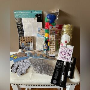 NWT Craft Supplies Bundle with Alphabet Stamps and Pom Poms